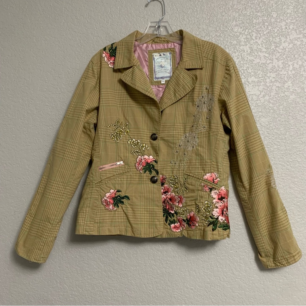 Paparazzi BIZ Blazer Jacket Womens XL Embroidered Plaid Boho Preppy Academia